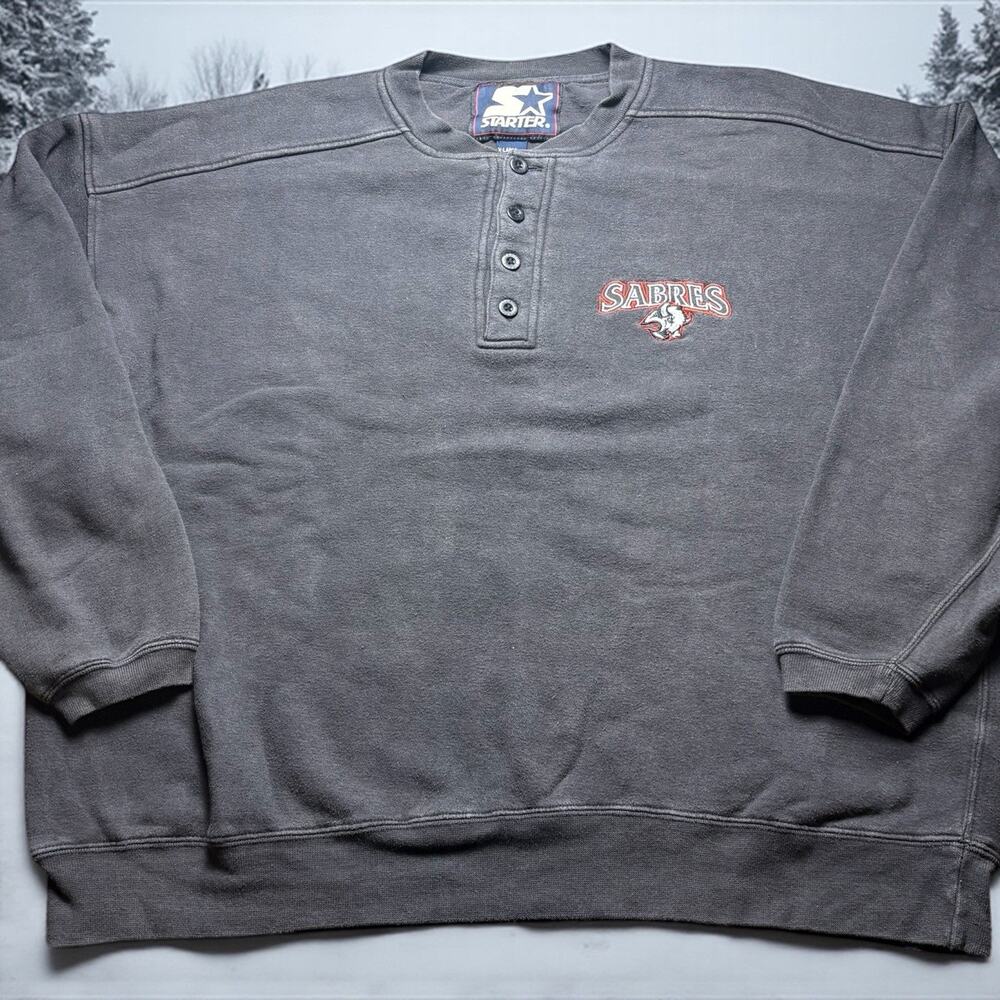 Vintage 90s Buffalo Sabres Hockey Men’s XL Starter Black 1/4 Button Sweatshirt